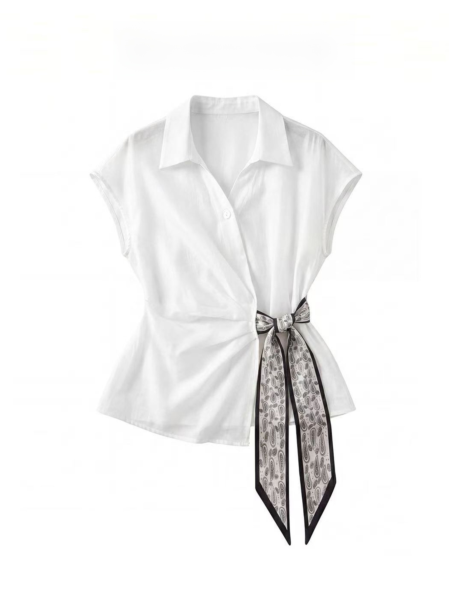 Camisa Feminina Elegante Branc - Corset Waist Cinch avaliação e preço